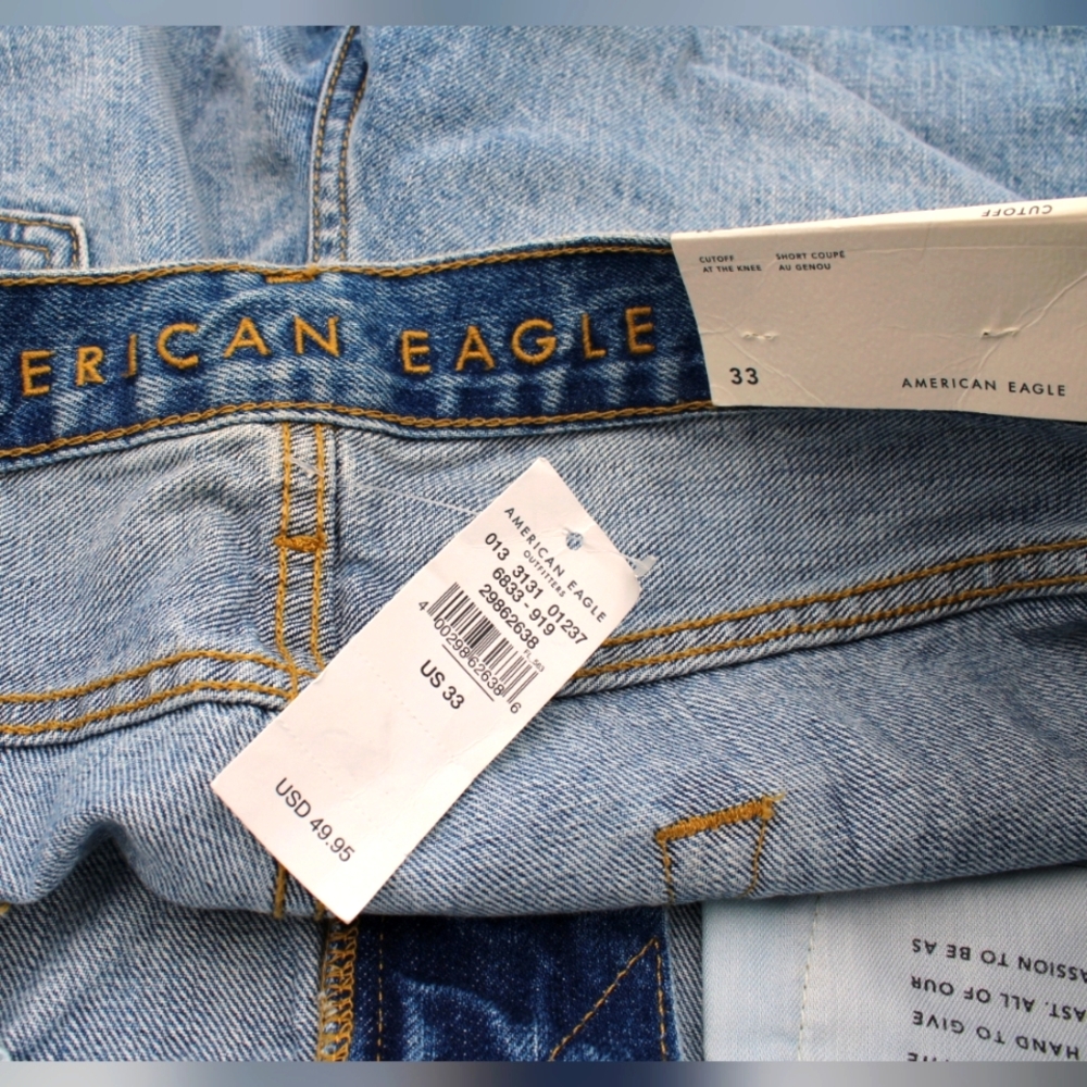 NWT American Eagle Men’s Cutoff Jean Shorts – Size 33 – Distressed Medium Blue - Picture 3 of 5